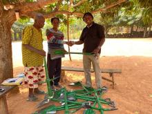 Abraham presents green shovels to 2 Dekpor Horme residents